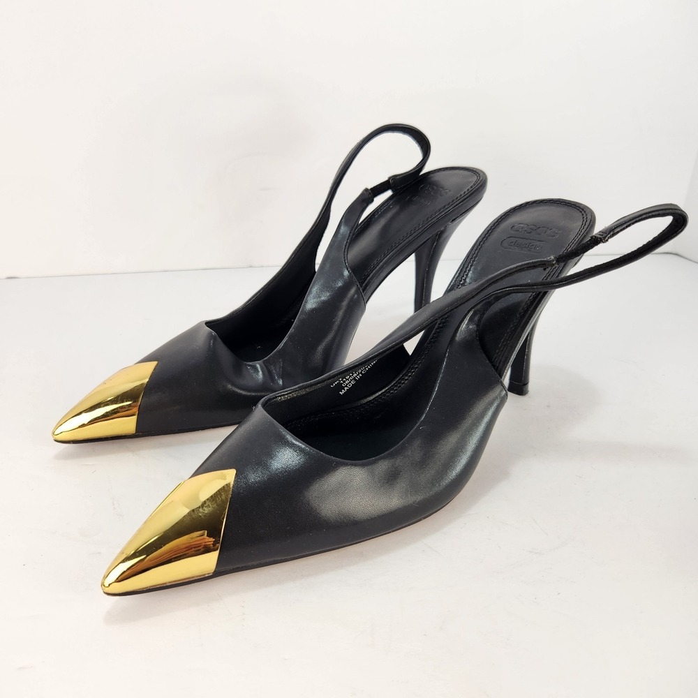 Asos Design Scandal Women's Elegant Slingback Pumps Black/Gold Size 9